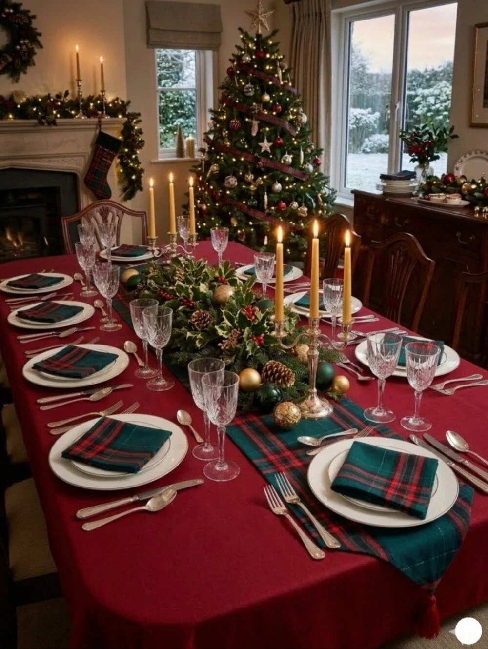 MENZIES GREEN AND RED TARTAN TABLE RUNNER and NAPKINS